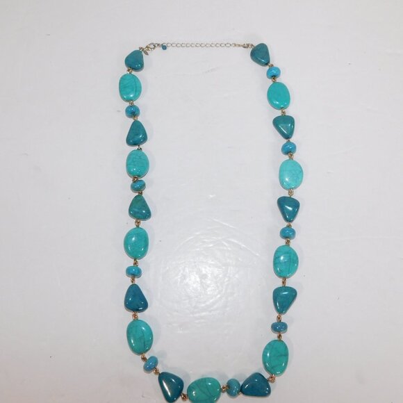 Faux Blue Turquoise Stone Adjustable Length necklace - Picture 2 of 9